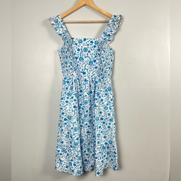 Draper James Flutter Ruffle Strap Midi Dress Blue Floral Paisley Cottagecore med - Picture 2 of 7